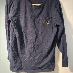 Ivory Ella Navy Long Sleeve Tee with Elephant Pocket
